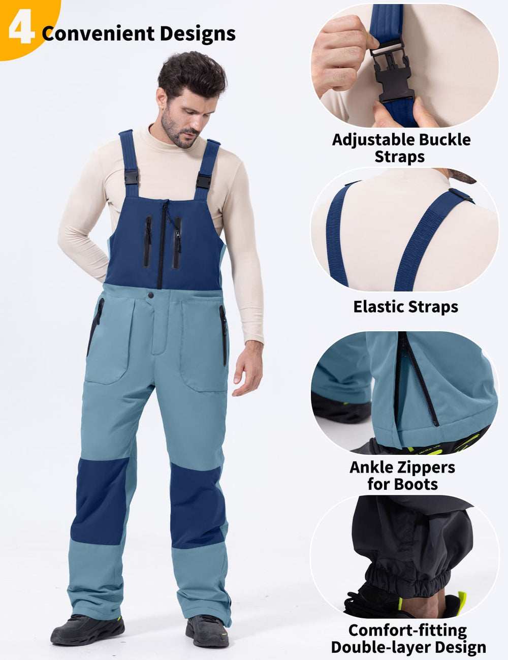 GEMYSE Men's Insulated Skiing Bibs Waterproof Snow Pants Winter Snowboarding Overalls