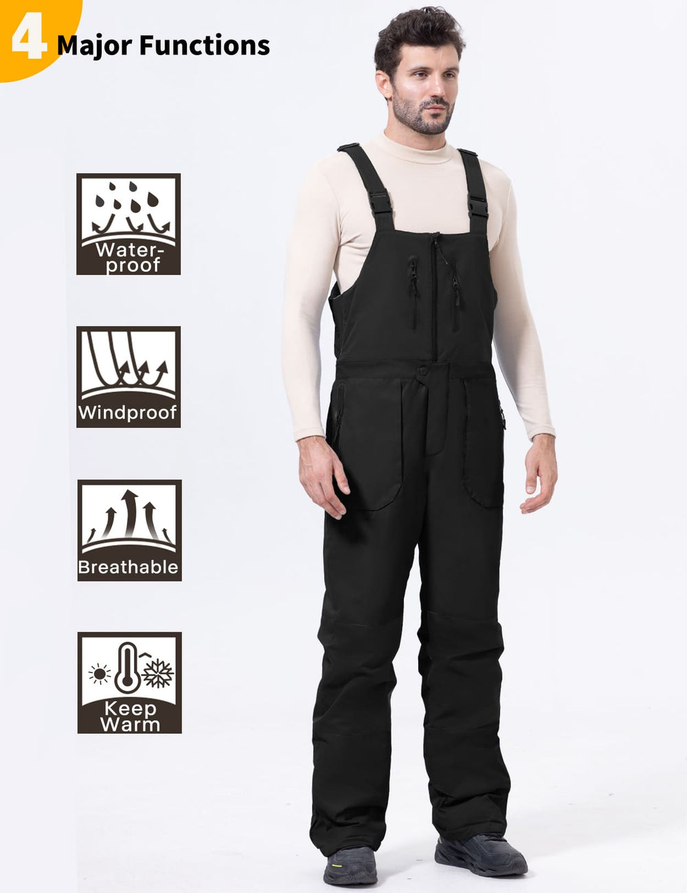 GEMYSE Men's Insulated Skiing Bibs Waterproof Snow Pants Winter Snowboarding Overalls