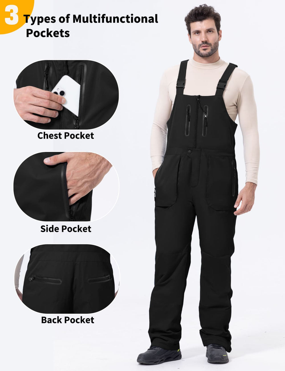 GEMYSE Men's Insulated Skiing Bibs Waterproof Snow Pants Winter Snowboarding Overalls