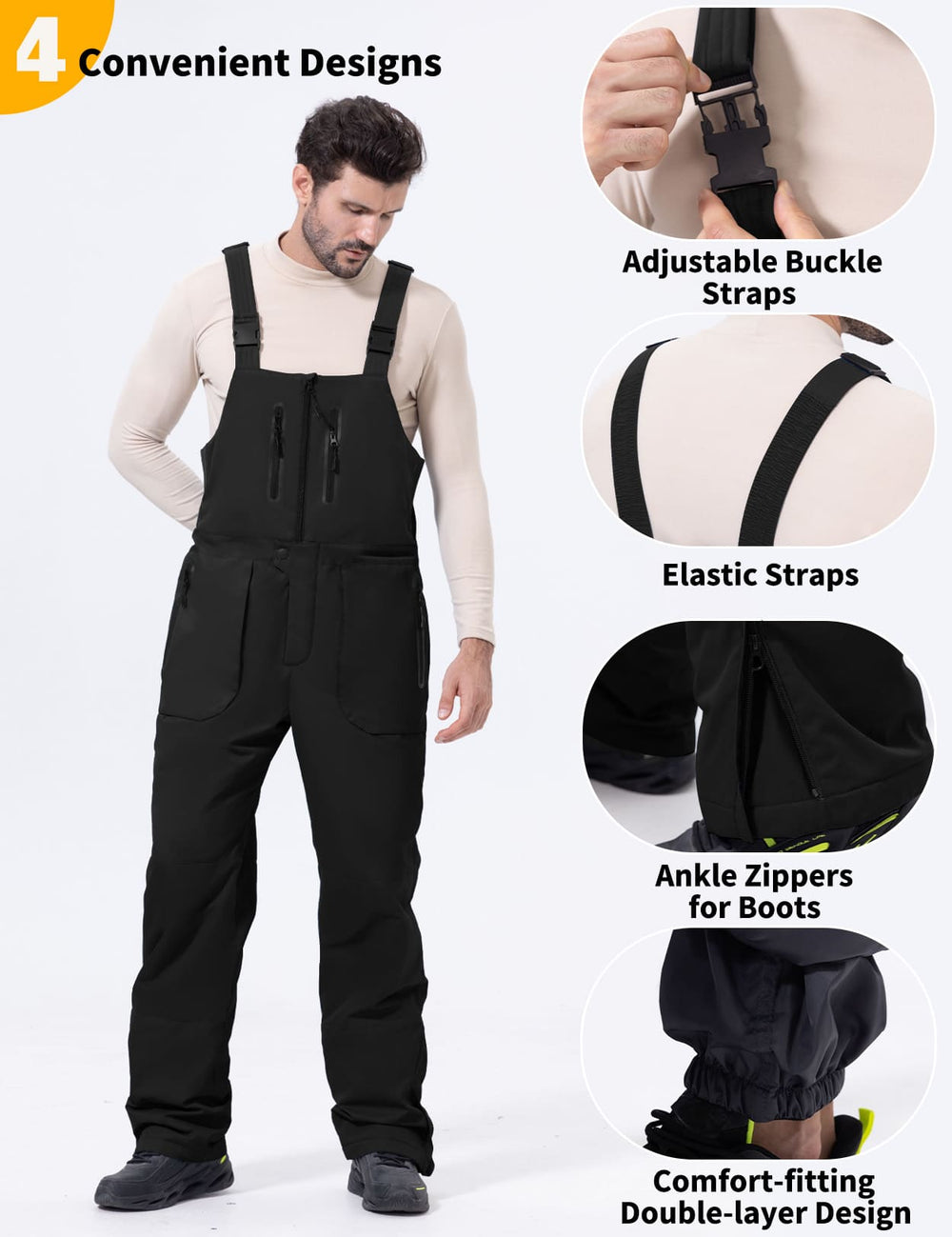 GEMYSE Men's Insulated Skiing Bibs Waterproof Snow Pants Winter Snowboarding Overalls