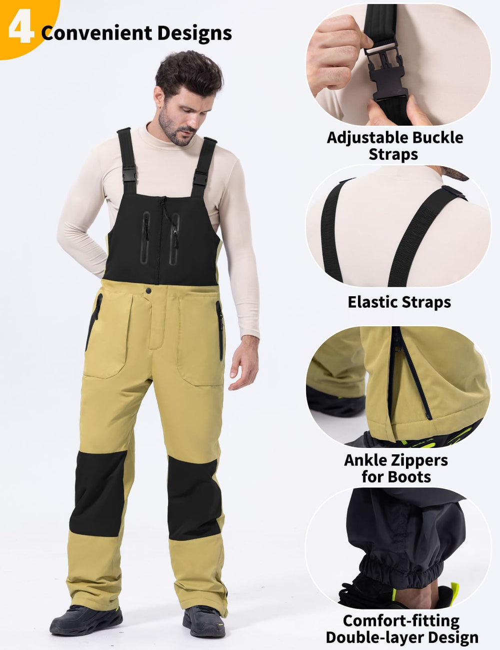 GEMYSE Men's Insulated Skiing Bibs Waterproof Snow Pants Winter Snowboarding Overalls