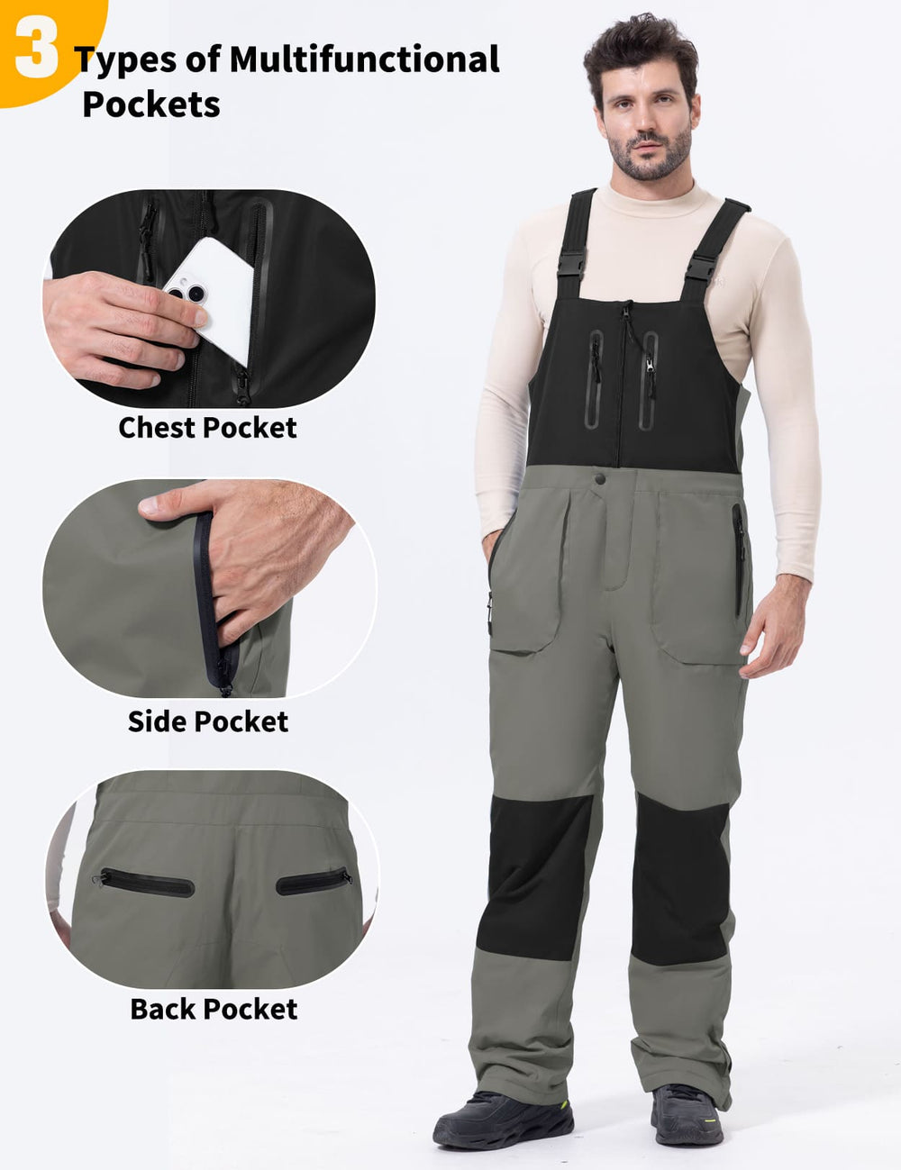 GEMYSE Men's Insulated Skiing Bibs Waterproof Snow Pants Winter Snowboarding Overalls