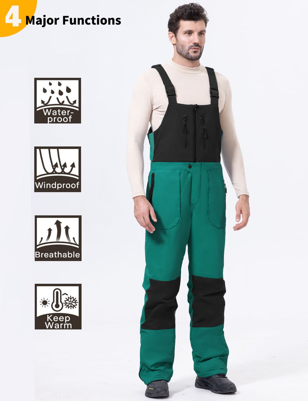 GEMYSE Men's Insulated Skiing Bibs Waterproof Snow Pants Winter Snowboarding Overalls