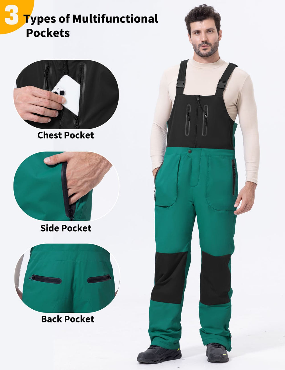 GEMYSE Men's Insulated Skiing Bibs Waterproof Snow Pants Winter Snowboarding Overalls