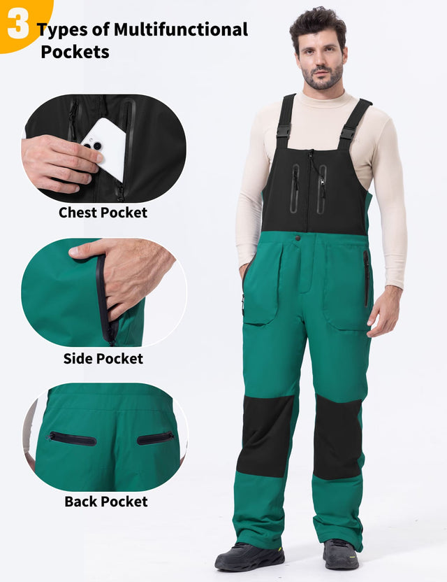 GEMYSE Men's Insulated Skiing Bibs Waterproof Snow Pants