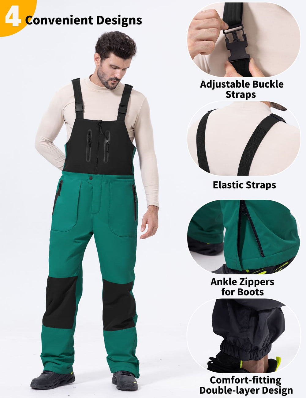 GEMYSE Men's Insulated Skiing Bibs Waterproof Snow Pants Winter Snowboarding Overalls