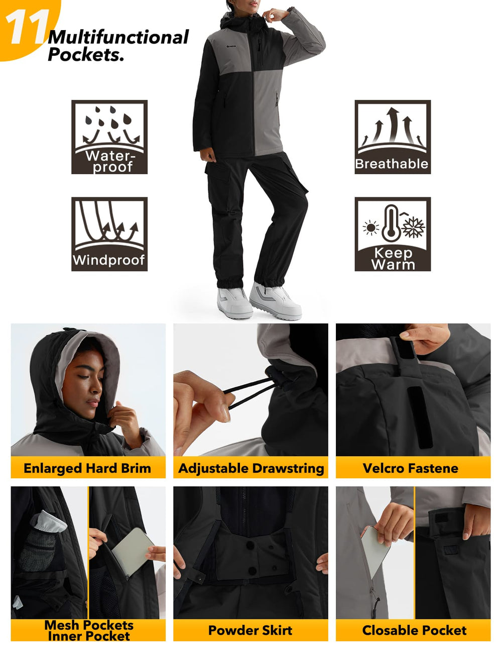 GEMYSE Women's Ski Snow Jackets and Pants Set Windproof Waterproof Snowsuit Warm Winter Snowboarding Insulated Coat