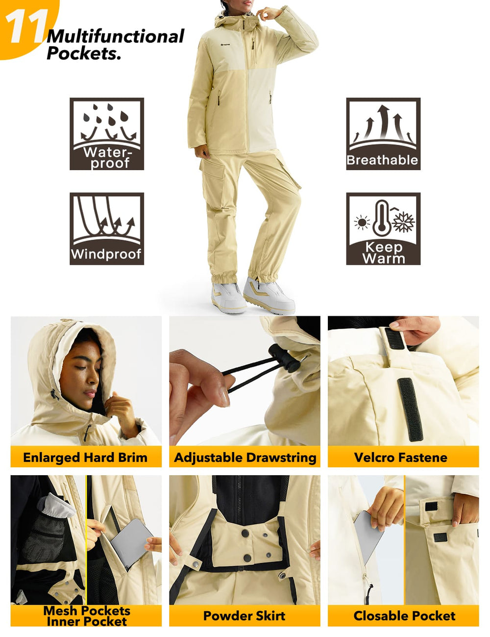 GEMYSE Women's Ski Snow Jackets and Pants Set Windproof Waterproof Snowsuit Warm Winter Snowboarding Insulated Coat