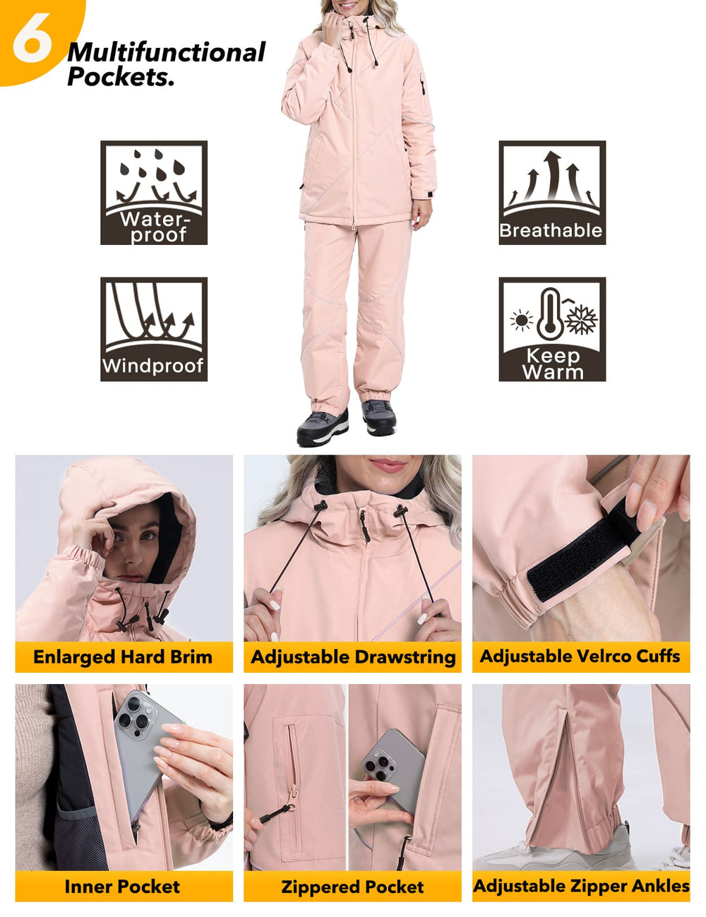 GEMYSE Women's Ski Snowsuit Waterproof Windproof Insulated Jacket and Pants Set