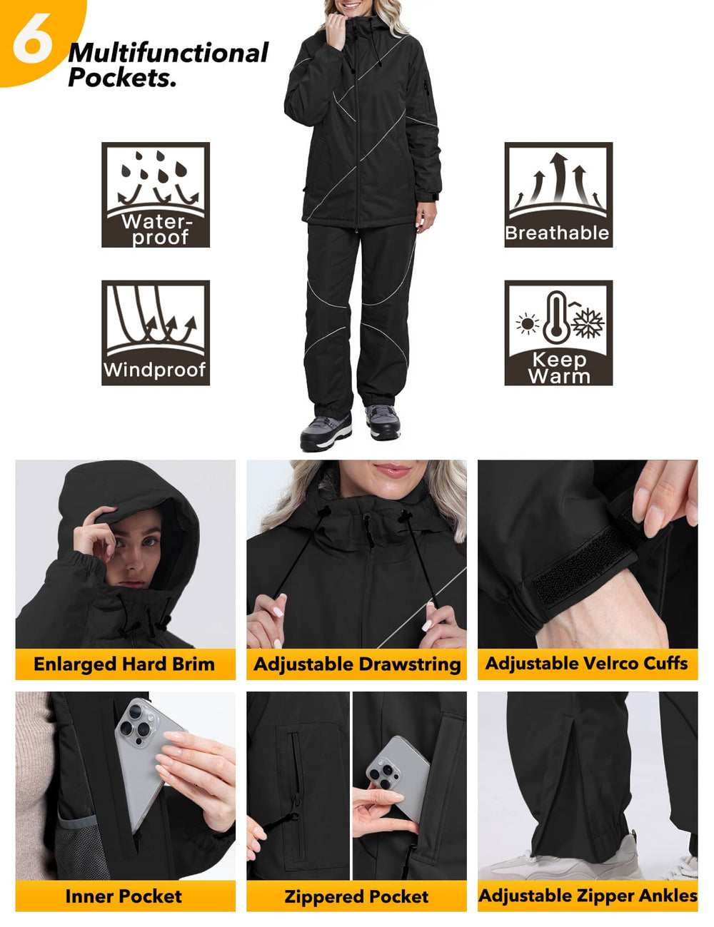 GEMYSE Women's Ski Snowsuit Waterproof Windproof Insulated Jacket and Pants Set