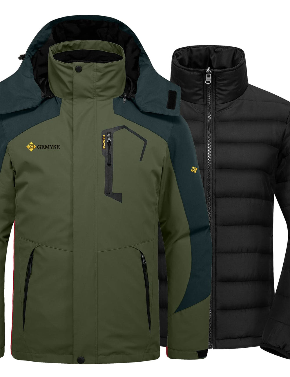 GEMYSE Men's Waterproof 3-in-1 Ski Snow Jacket Puffer Liner Insulated Winter Coat