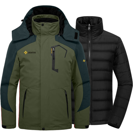 GEMYSE Men's Waterproof 3-in-1 Ski Snow Jacket Puffer Liner Insulated Winter Coat