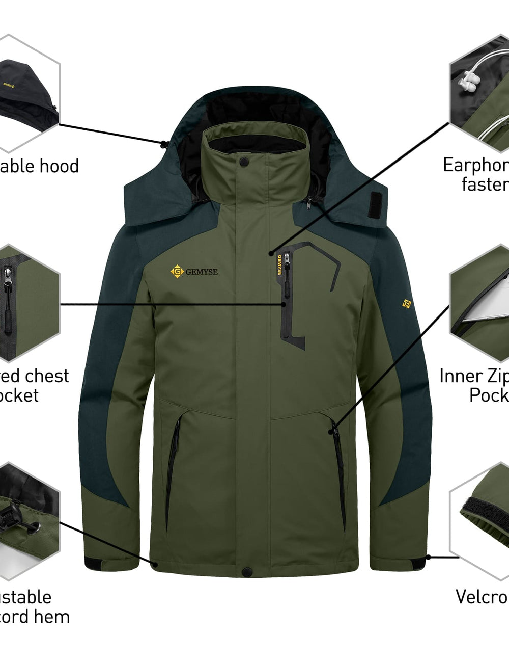 GEMYSE Men's Waterproof 3-in-1 Ski Snow Jacket Puffer Liner Insulated Winter Coat