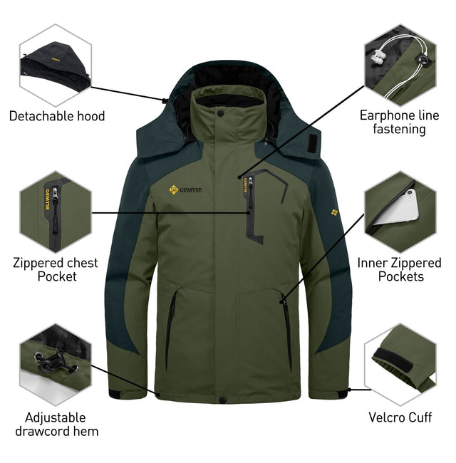 GEMYSE Men's Waterproof 3-in-1 Ski Snow Jacket Puffer Liner Insulated Winter Coat