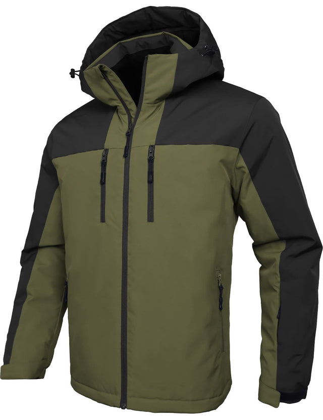 GEMYSE Men's Ski Jacket Winter Coats Waterproof Snow Jacket Warm Parka Hooded Raincoats with Multi-Pockets(Black,Small)