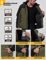 GEMYSE Men's Ski Jacket Winter Coats Waterproof Snow Jacket Warm Parka Hooded Raincoats with Multi-Pockets(Black,Small)