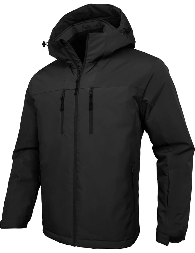GEMYSE Men's Ski Jacket Winter Coats Waterproof Snow Jacket Warm Parka Hooded Raincoats with Multi-Pockets(Black,Small)