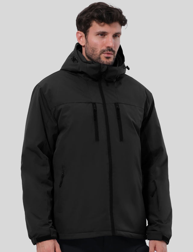 GEMYSE Men's Ski Jacket Winter Coats Waterproof Snow Jacket Warm Parka Hooded Raincoats with Multi-Pockets(Black,Small)