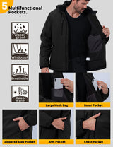 GEMYSE Men's Ski Jacket Winter Coats Waterproof Snow Jacket Warm Parka Hooded Raincoats with Multi-Pockets(Black,Small)