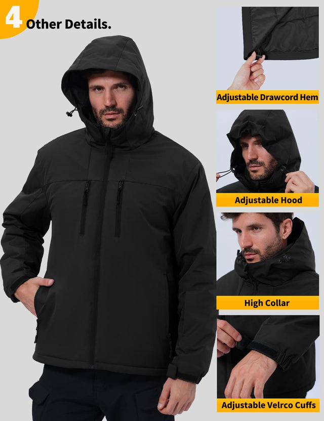 GEMYSE Men's Ski Jacket Winter Coats Waterproof Snow Jacket Warm Parka Hooded Raincoats with Multi-Pockets(Black,Small)
