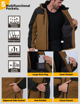 GEMYSE Men's Ski Jacket Winter Coats Waterproof Snow Jacket Warm Parka Hooded Raincoats with Multi-Pockets(Black,Small)