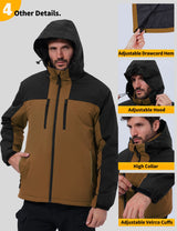 GEMYSE Men's Ski Jacket Winter Coats Waterproof Snow Jacket Warm Parka Hooded Raincoats with Multi-Pockets(Black,Small)