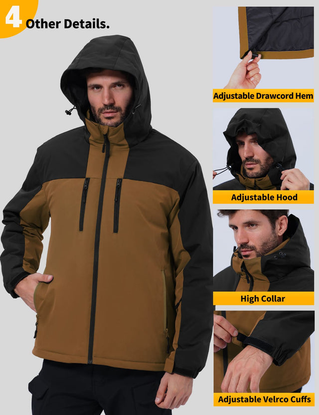 GEMYSE Men's Ski Jacket Winter Coats Waterproof Snow Jacket Warm Parka Hooded Raincoats with Multi-Pockets(Black,Small)