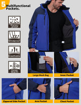 GEMYSE Men's Ski Jacket Winter Coats Waterproof Snow Jacket Warm Parka Hooded Raincoats with Multi-Pockets(Black,Small)