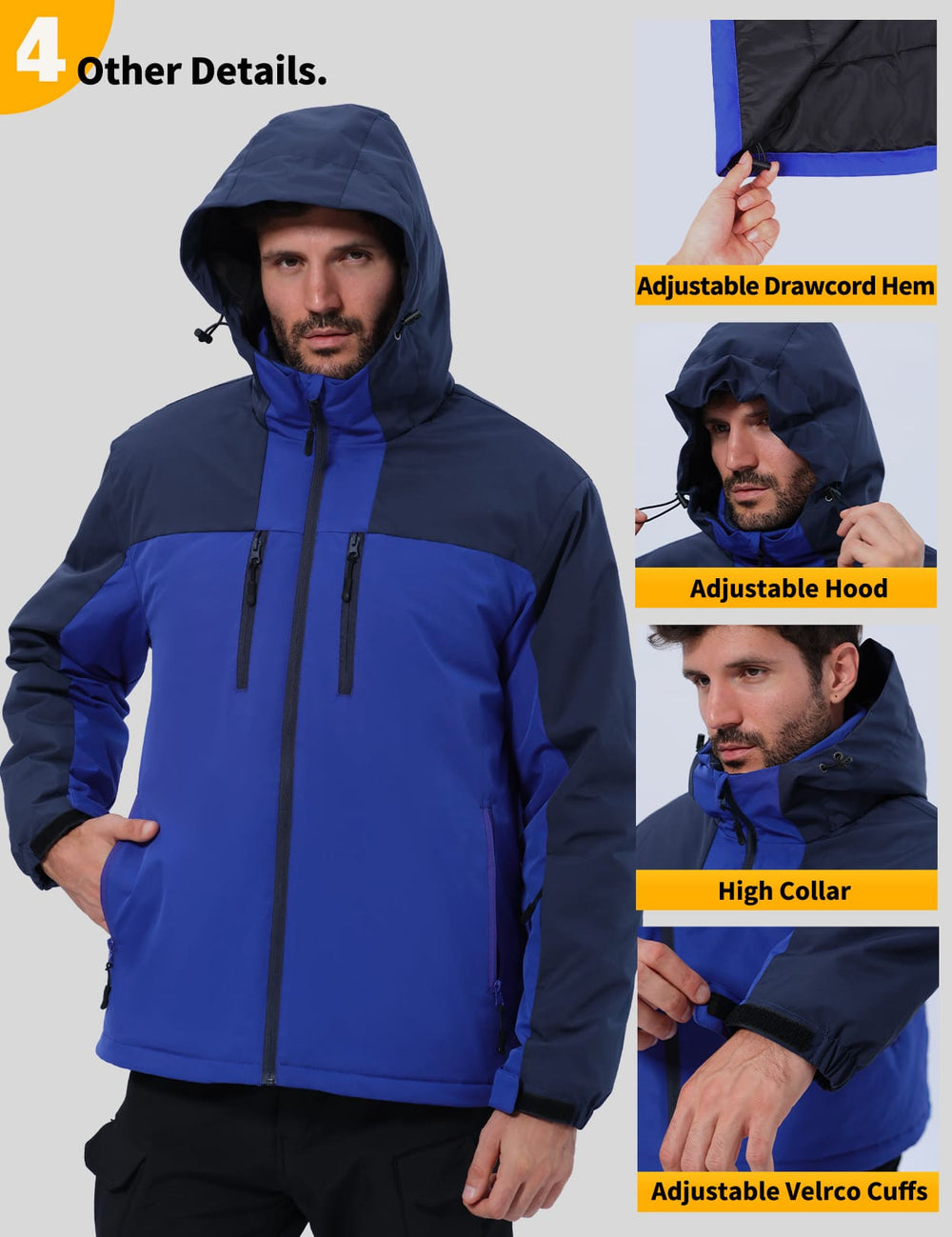 GEMYSE Men's Ski Jacket Winter Coats Waterproof Snow Jacket Warm Parka Hooded Raincoats with Multi-Pockets