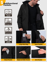 GEMYSE Men's Winter Ski Jacket Snow Coats Waterproof Snowboard Jacket Hooded insulated Windproof Parka With Multi-Pockets(Black,Small)