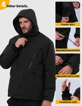 GEMYSE Men's Winter Ski Jacket Snow Coats Waterproof Snowboard Jacket Hooded insulated Windproof Parka With Multi-Pockets(Black,Small)