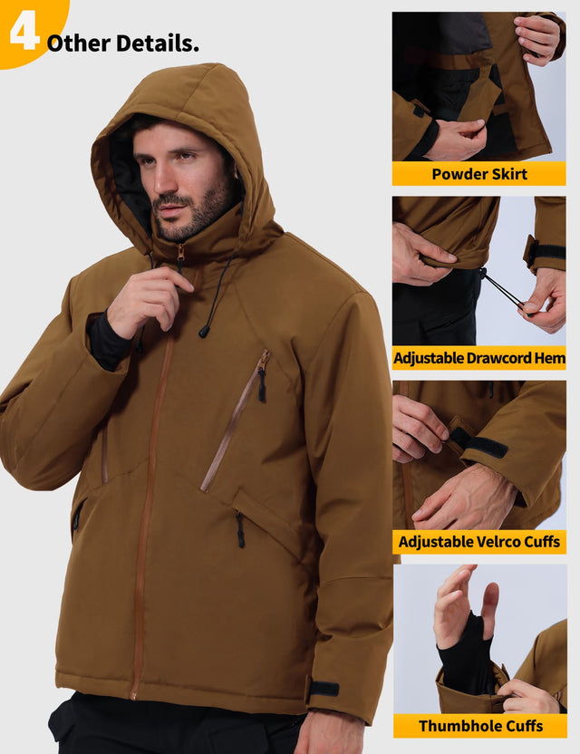 GEMYSE Men's Winter Ski Jacket Snow Coats Waterproof Snowboard Jacket Hooded insulated Windproof Parka With Multi-Pockets(Black,Small)