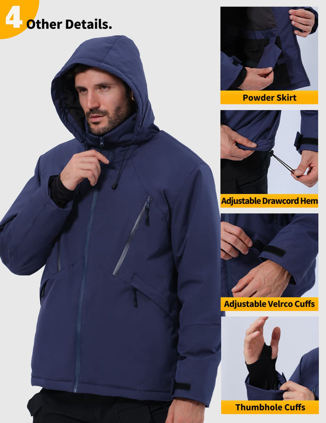 GEMYSE Men's Winter Ski Jacket Snow Coats Waterproof Snowboard Jacket Hooded insulated Windproof Parka With Multi-Pockets(Black,Small)
