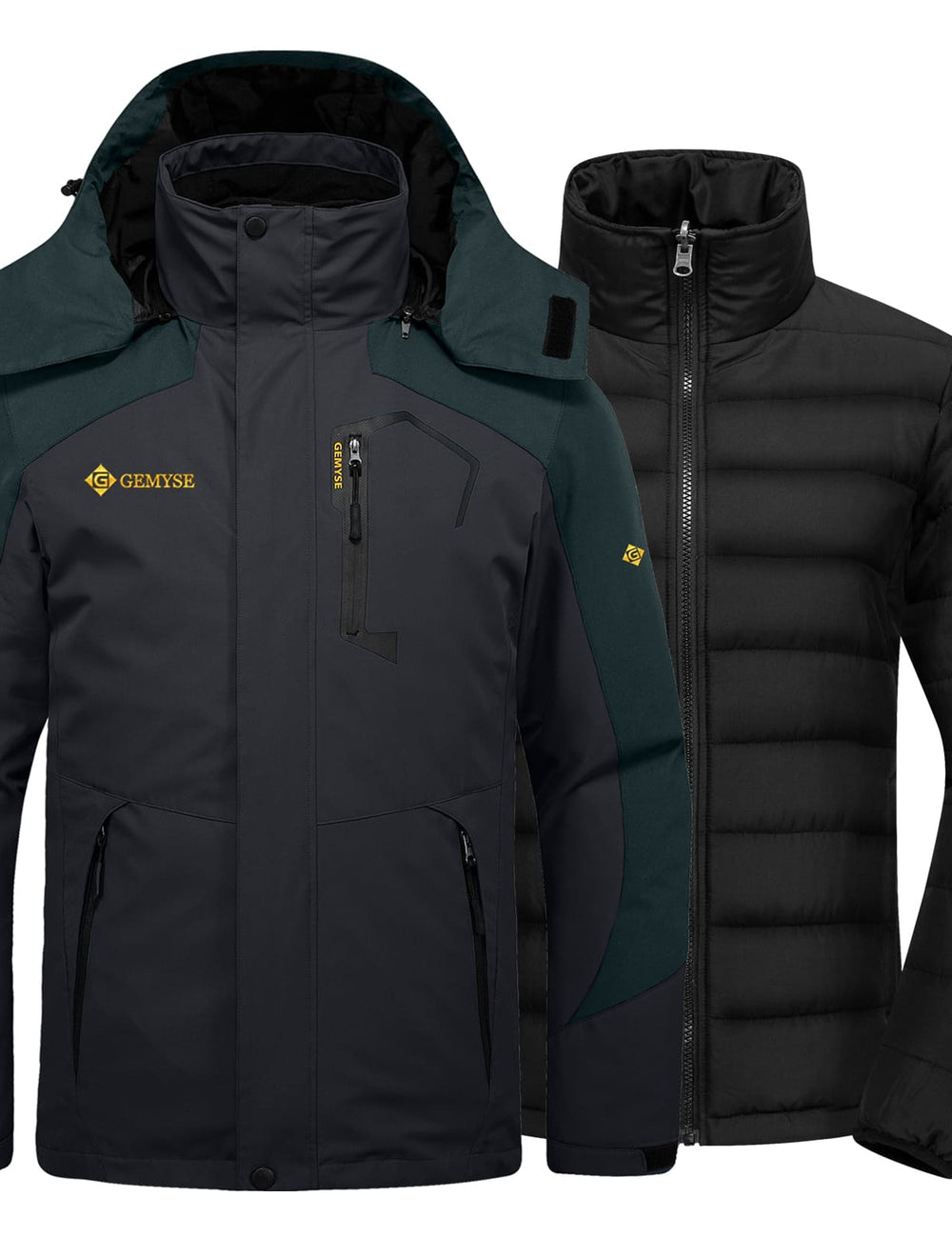 GEMYSE Men's Waterproof 3-in-1 Ski Snow Jacket Puffer Liner Insulated Winter Coat