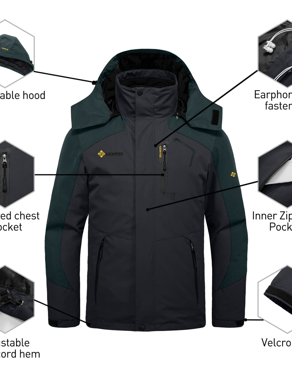 GEMYSE Men's Waterproof 3-in-1 Ski Snow Jacket Puffer Liner Insulated Winter Coat