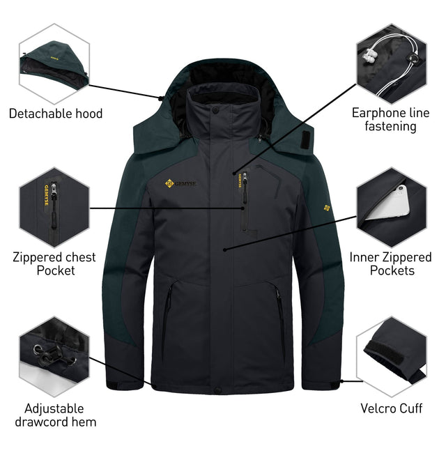 GEMYSE Men's Waterproof 3-in-1 Ski Snow Jacket Puffer Liner Insulated Winter Coat