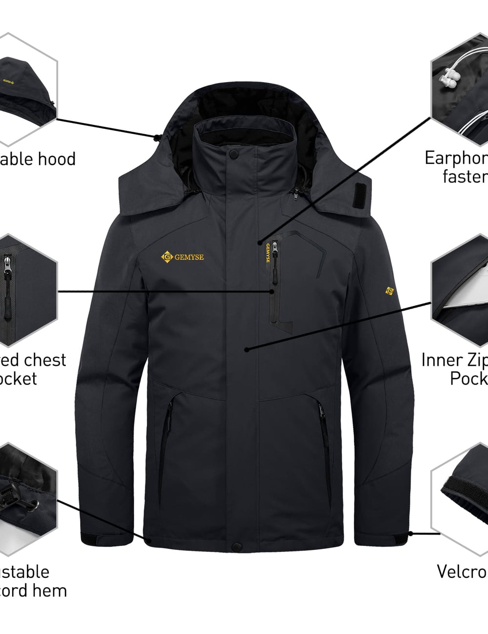 GEMYSE Men's Waterproof 3-in-1 Ski Snow Jacket Puffer Liner Insulated Winter Coat