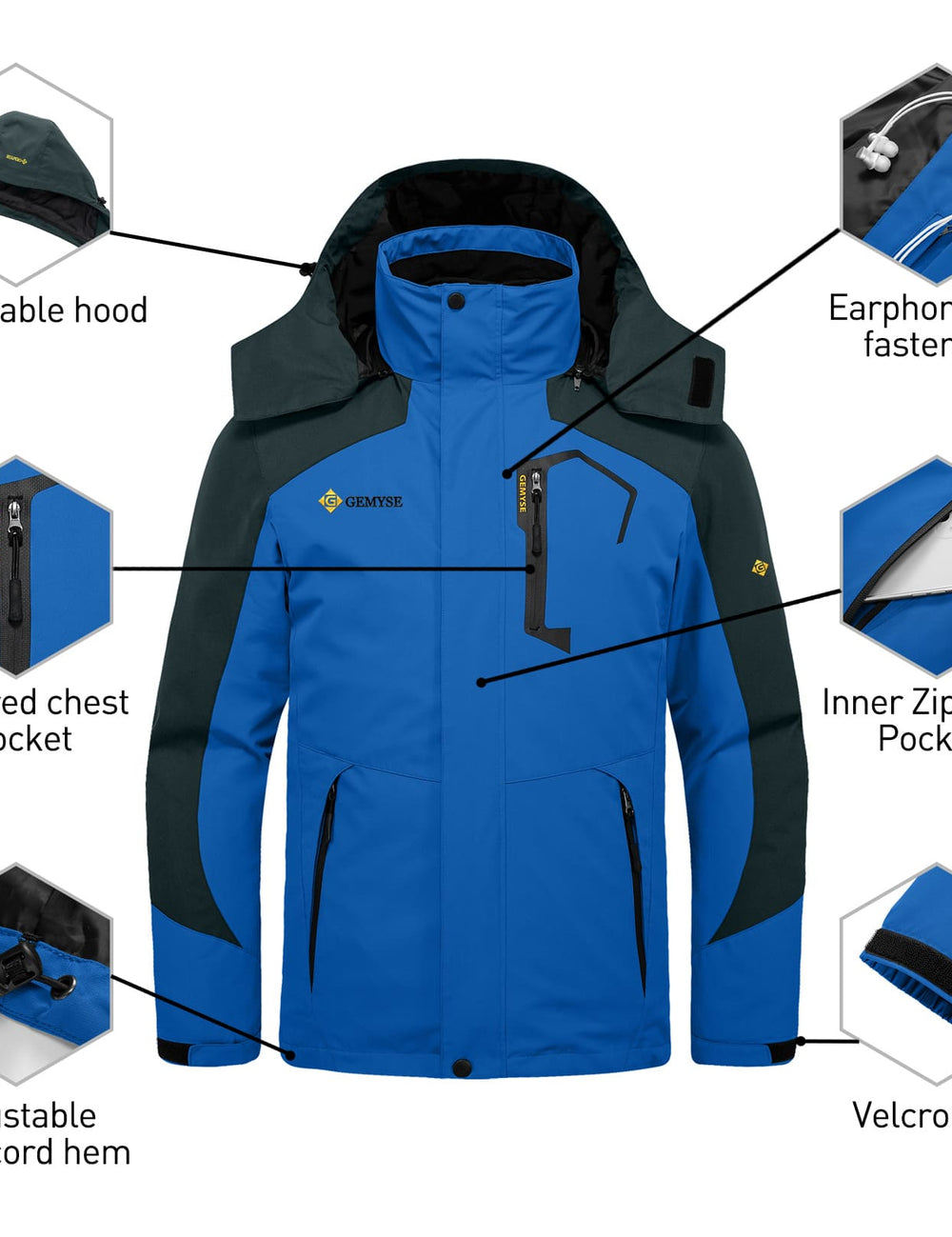 GEMYSE Men's Waterproof 3-in-1 Ski Snow Jacket Puffer Liner Insulated Winter Coat