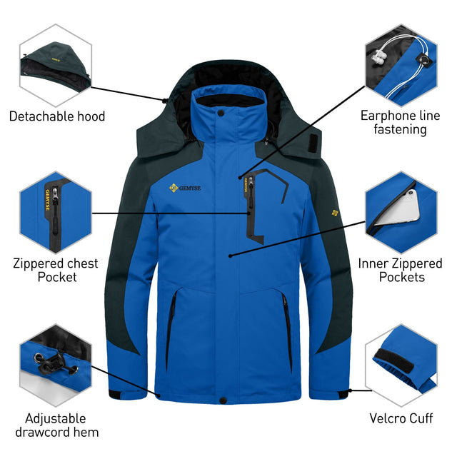 GEMYSE Men's Waterproof 3-in-1 Ski Snow Jacket Puffer Liner Insulated Winter Coat