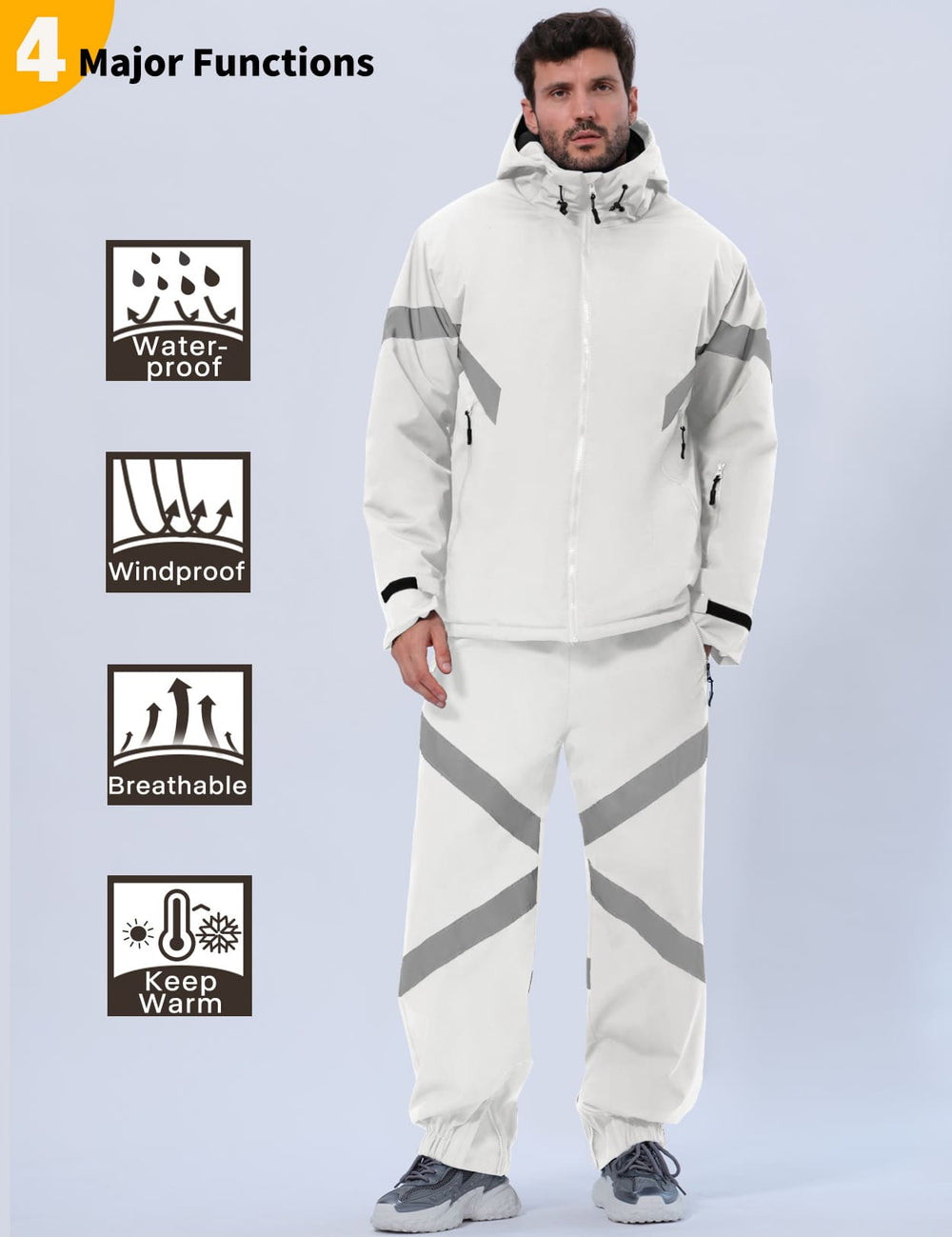 GEMYSE Men's Ski Suit Waterproof Snow Suit Winter snowboard Jacket and Pants Set Hooded ski outfits with Reflective Trim