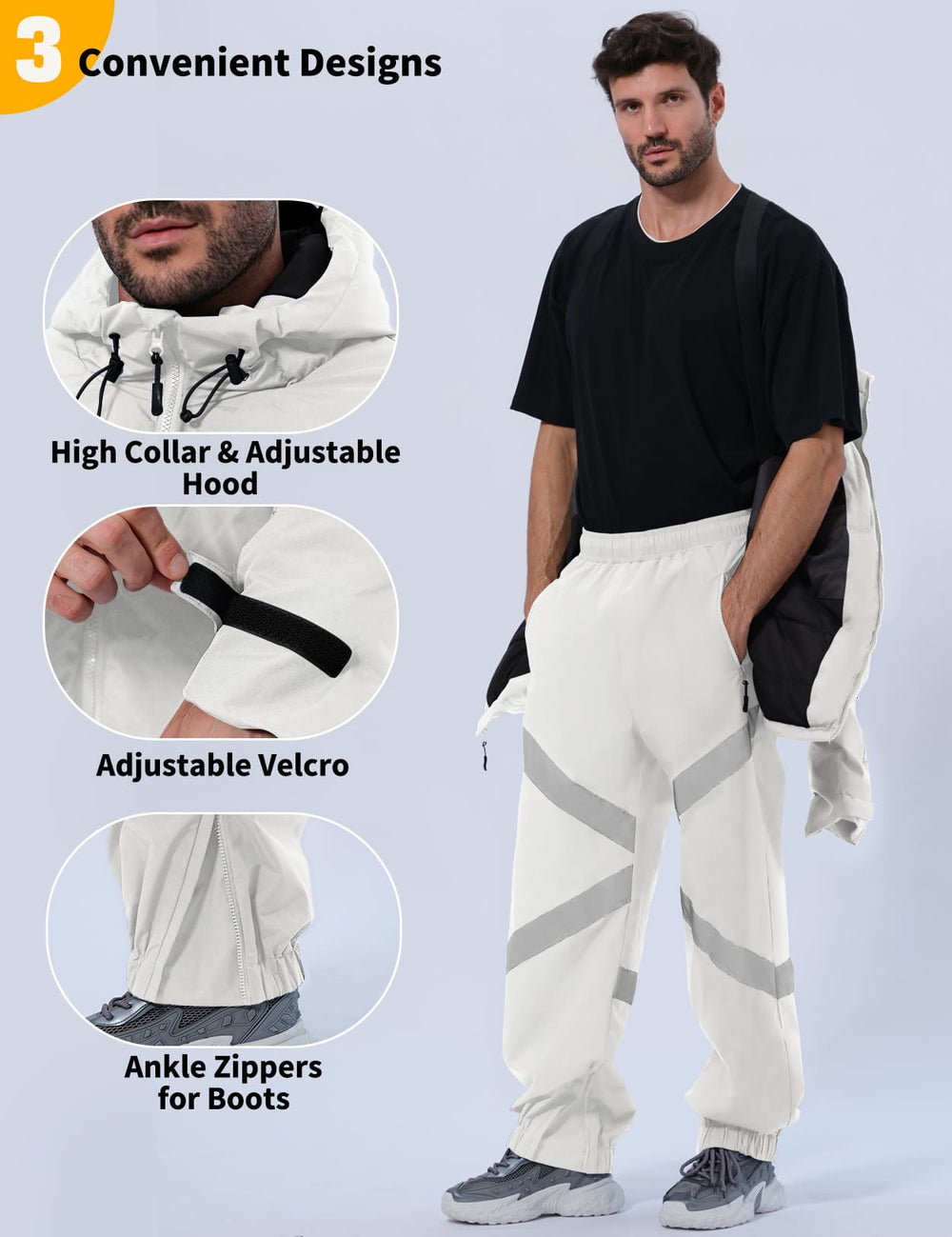 GEMYSE Men's Ski Suit Waterproof Snow Suit Winter snowboard Jacket and Pants Set Hooded ski outfits with Reflective Trim