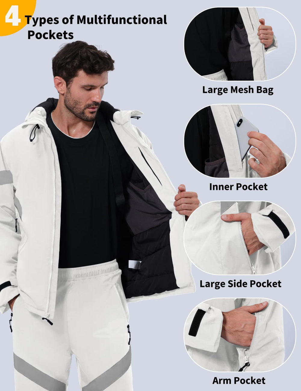 GEMYSE Men's Ski Suit Waterproof Snow Suit Winter snowboard Jacket and Pants Set Hooded ski outfits with Reflective Trim