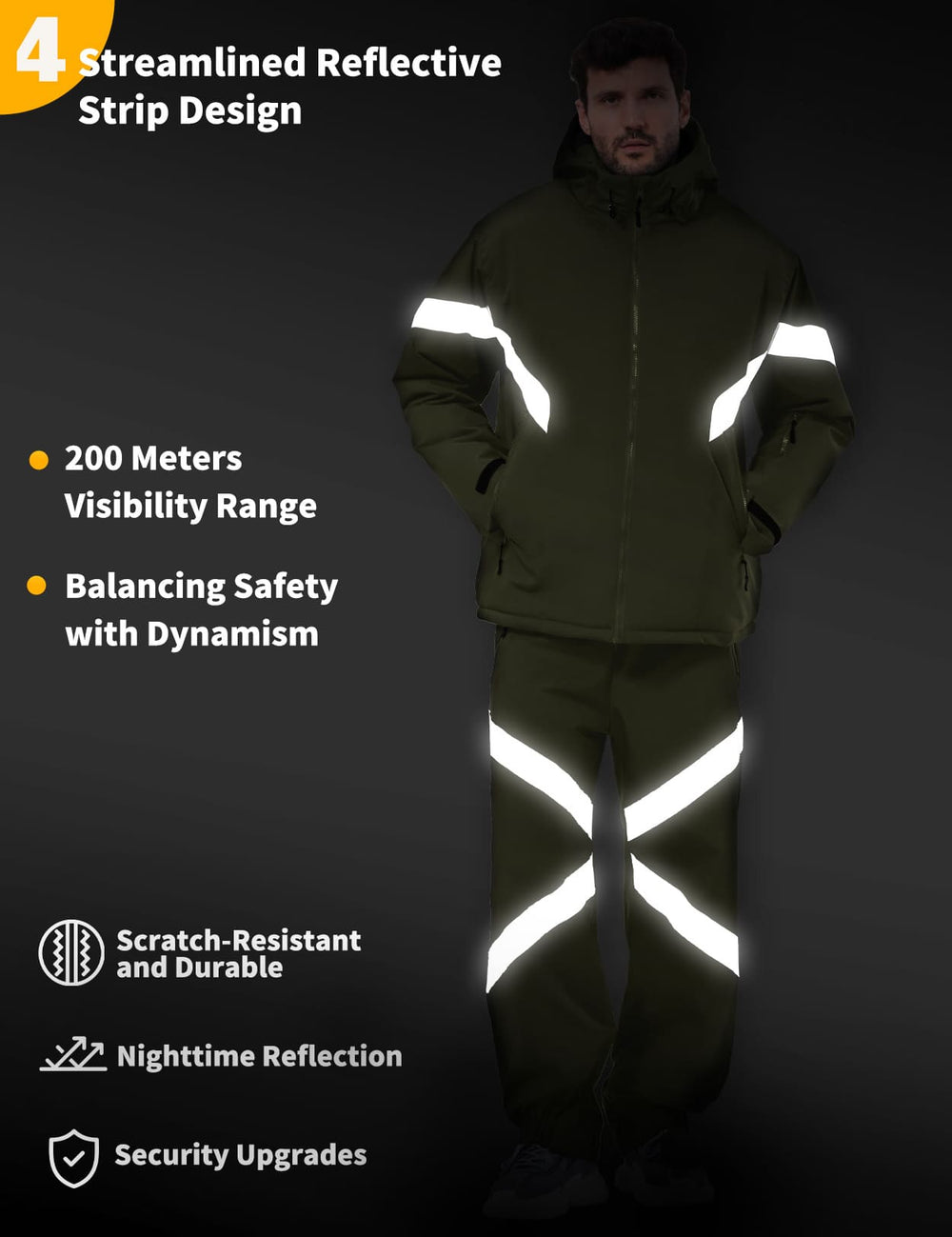 GEMYSE Men's Ski Suit Waterproof Snow Suit Winter snowboard Jacket and Pants Set Hooded ski outfits with Reflective Trim