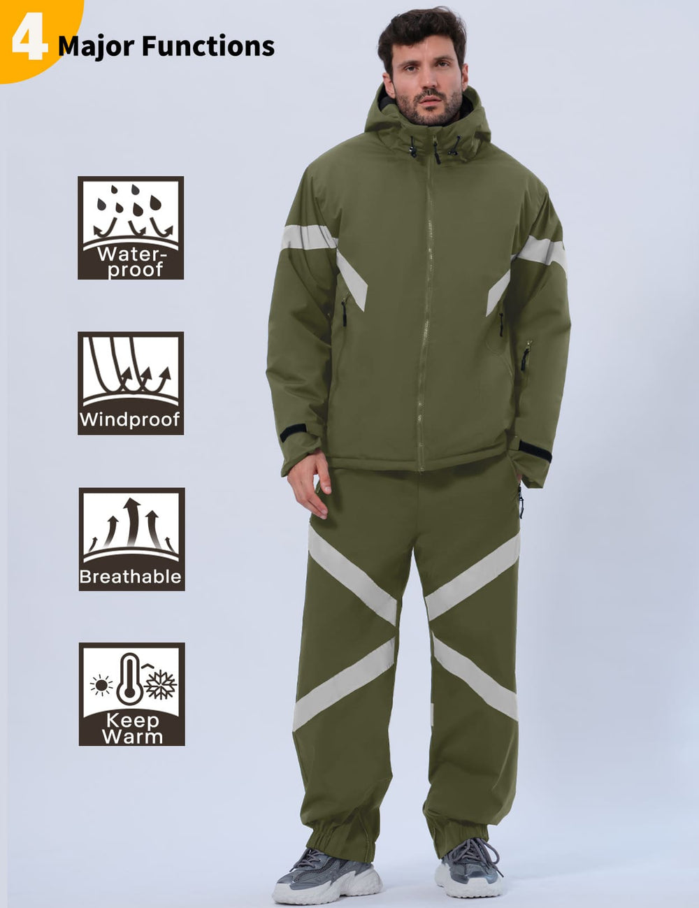 GEMYSE Men's Ski Suit Waterproof Snow Suit Winter snowboard Jacket and Pants Set Hooded ski outfits with Reflective Trim