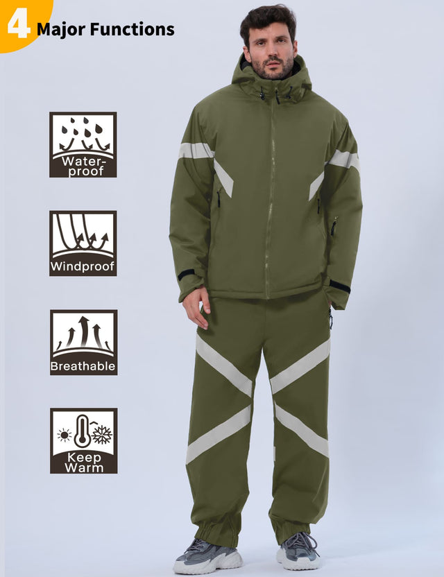 GEMYSE Men's Ski Suit Waterproof Snow Suit Winter snowboard Jacket and Pants Set Hooded ski outfits with Reflective Trim