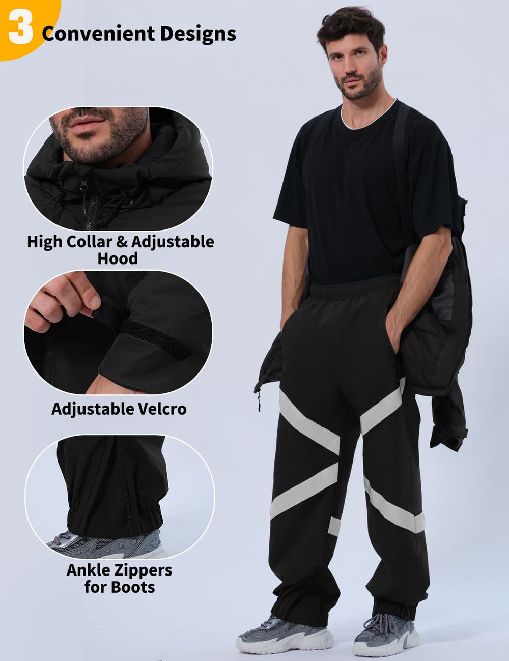 GEMYSE Men's Ski Suit Waterproof Snow Suit Winter snowboard Jacket and Pants Set Hooded ski outfits with Reflective Trim