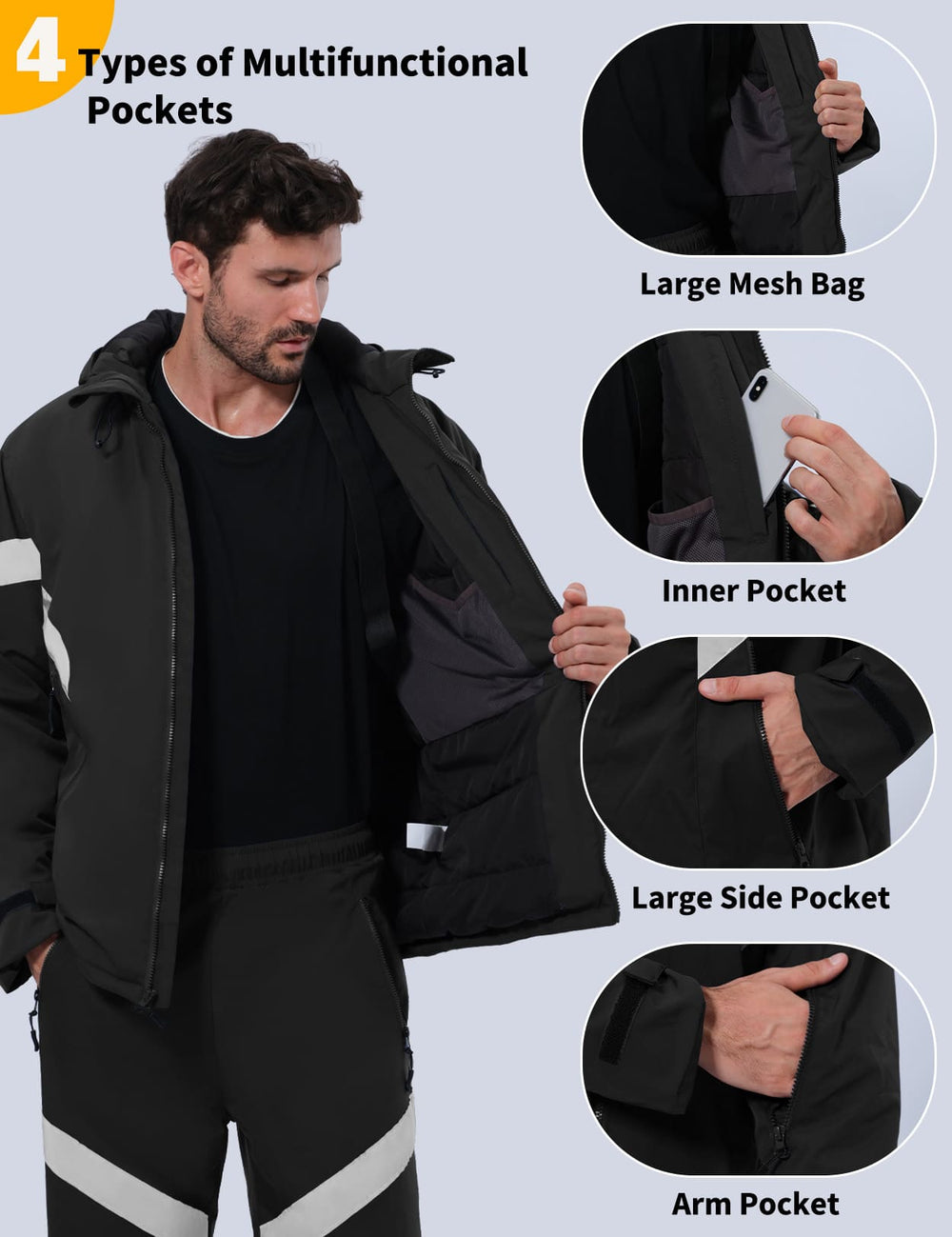 GEMYSE Men's Ski Suit Waterproof Snow Suit Winter snowboard Jacket and Pants Set Hooded ski outfits with Reflective Trim