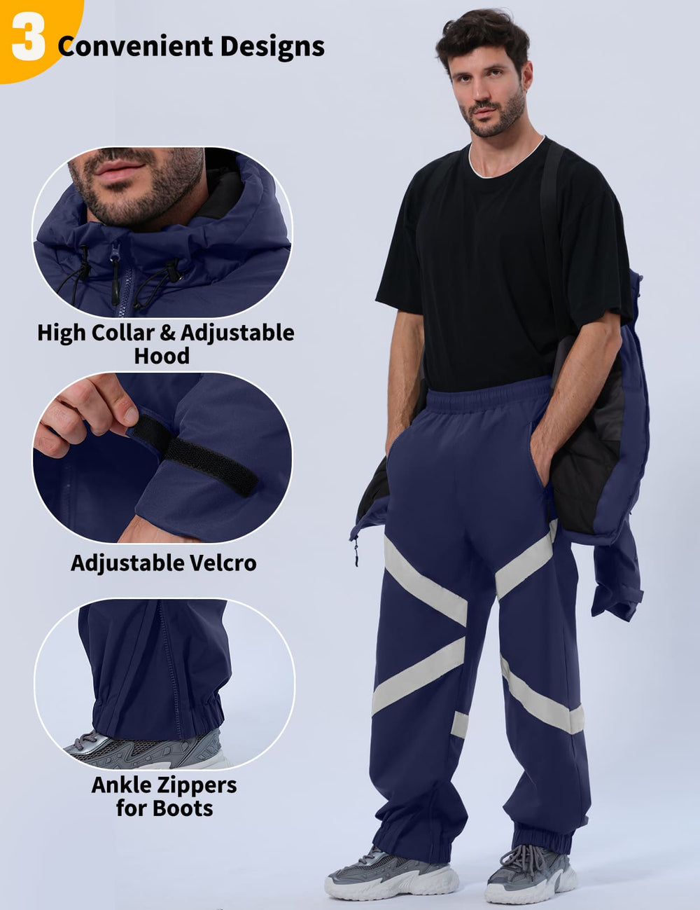 GEMYSE Men's Ski Suit Waterproof Snow Suit Winter snowboard Jacket and Pants Set Hooded ski outfits with Reflective Trim