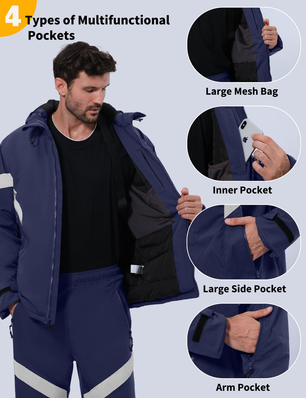 GEMYSE Men's Ski Suit Waterproof Snow Suit Winter snowboard Jacket and Pants Set Hooded ski outfits with Reflective Trim