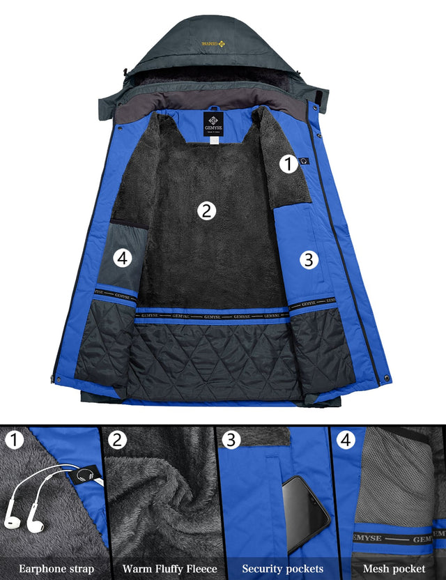 GEMYSE Men's Mountain Waterproof Ski Snow Jacket Winter Windproof Rain Jacket